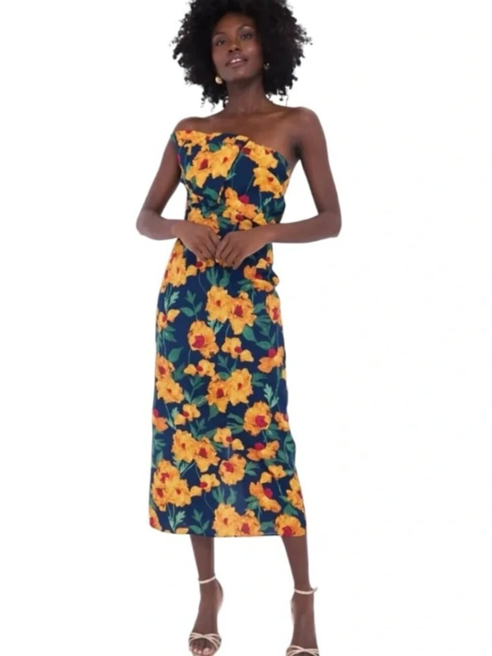 NWT Hyacinth House Tuckernuck Navy & Marigold Floral Ruffle Margot Maxi Dress XS